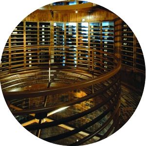 Interior view of the Flying Horse Steakhouse wine cellar