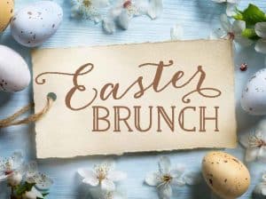Easter Brunch tag with speckled eggs and flowers